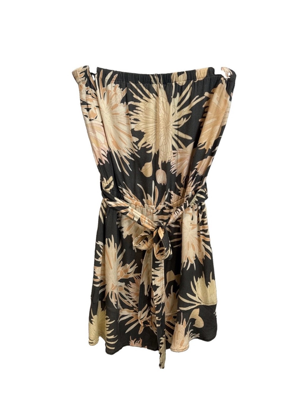 cloth & stone Gray Strapless Floral Belted Dress with Ruffle Hem